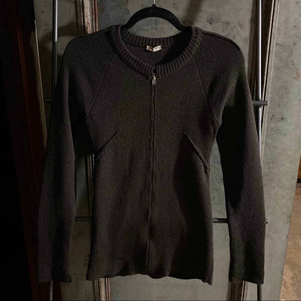 Miu Miu Brown Wool Zipper Cardigan Sweater - image 2